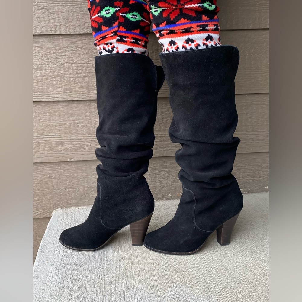 Bakers Bonnie black suede leather slouchy womens boots heel 7.5